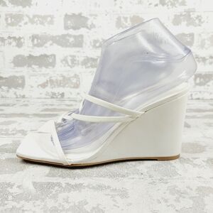 Open Edit Ederyn White Strappy Slip On Summer Wedge Sandals